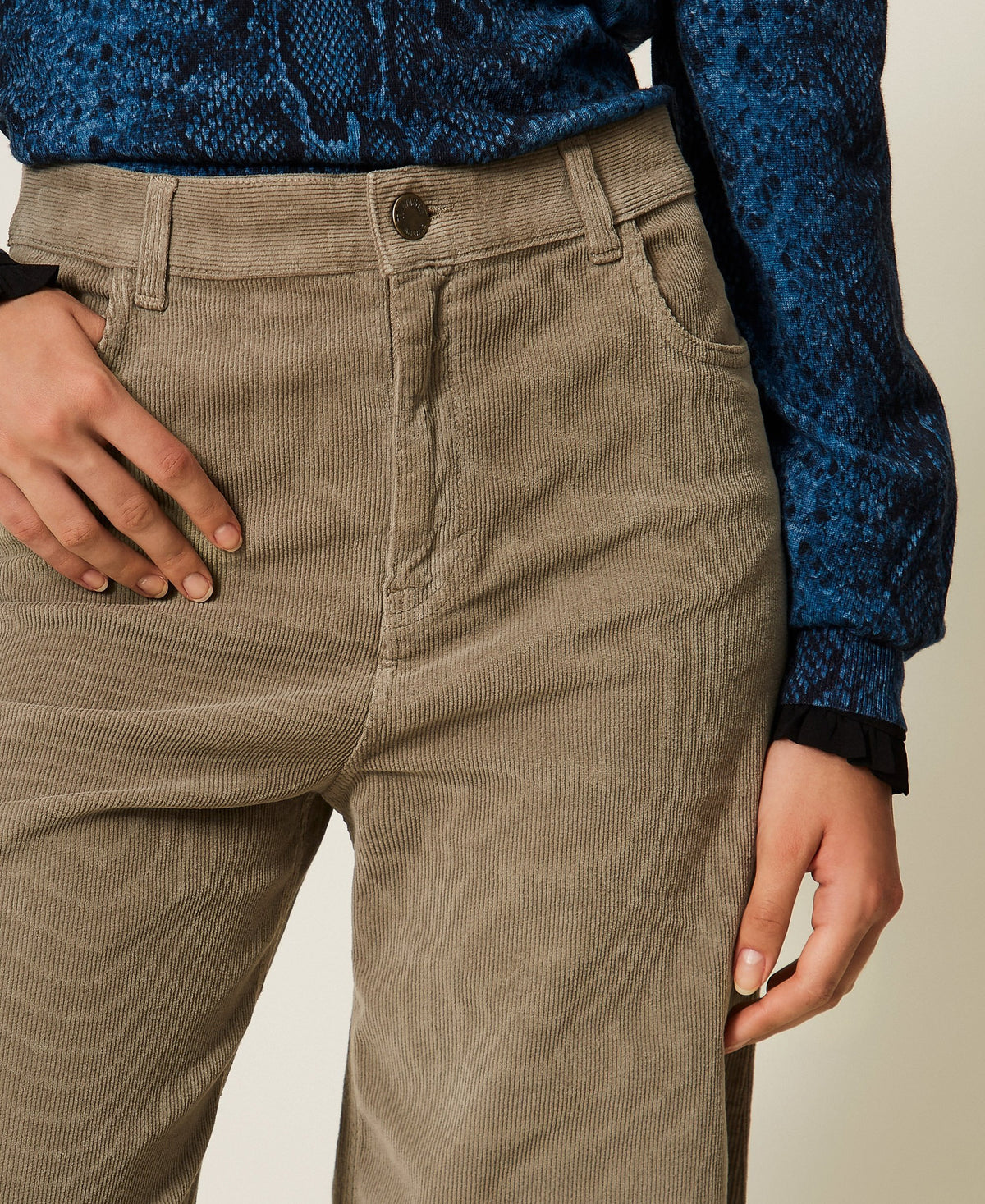 TWINSET Pantaloni ampi in velluto a costine 262TT2362 Mastice