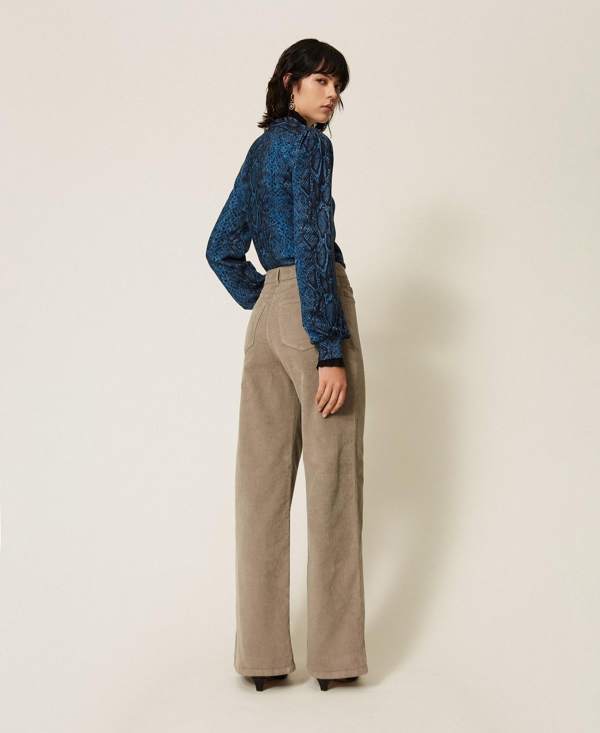 TWINSET Pantaloni ampi in velluto a costine 262TT2362 Mastice
