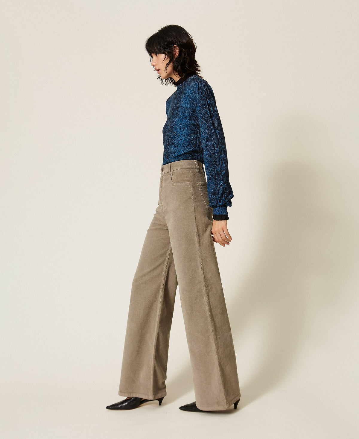 TWINSET Pantaloni ampi in velluto a costine 262TT2362 Mastice