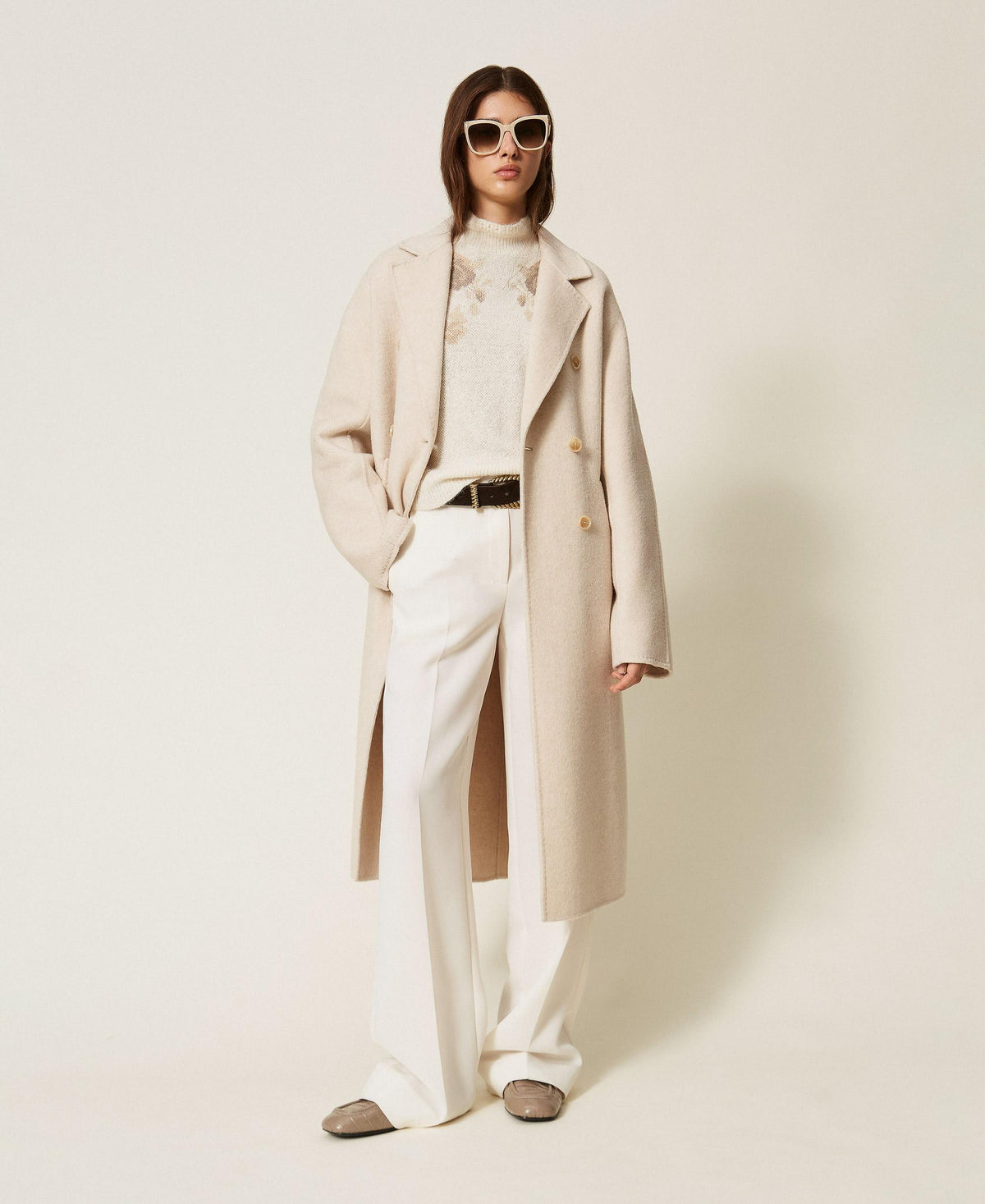 TWINSET Cappotto in panno di misto lana 262TT2470 Ivory