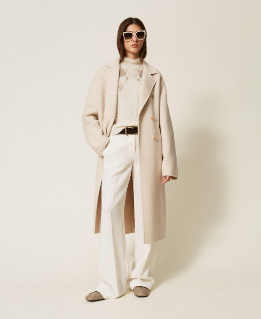 TWINSET Cappotto in panno di misto lana 262TT2470 Ivory