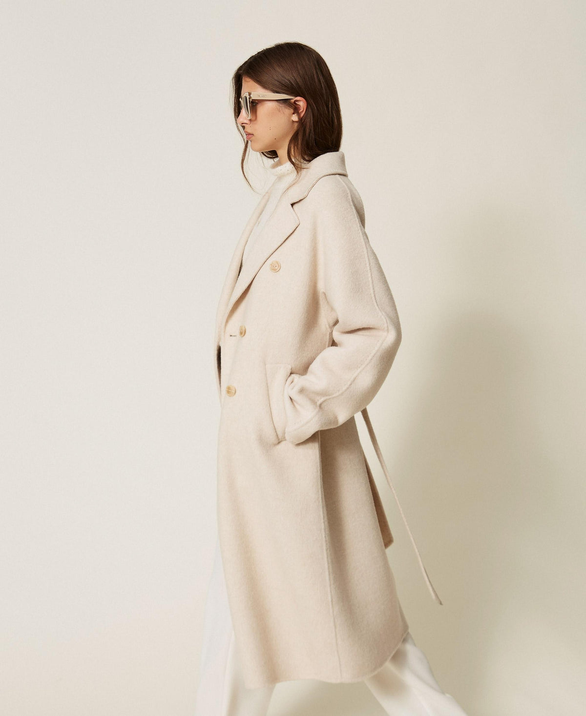 TWINSET Cappotto in panno di misto lana 262TT2470 Ivory