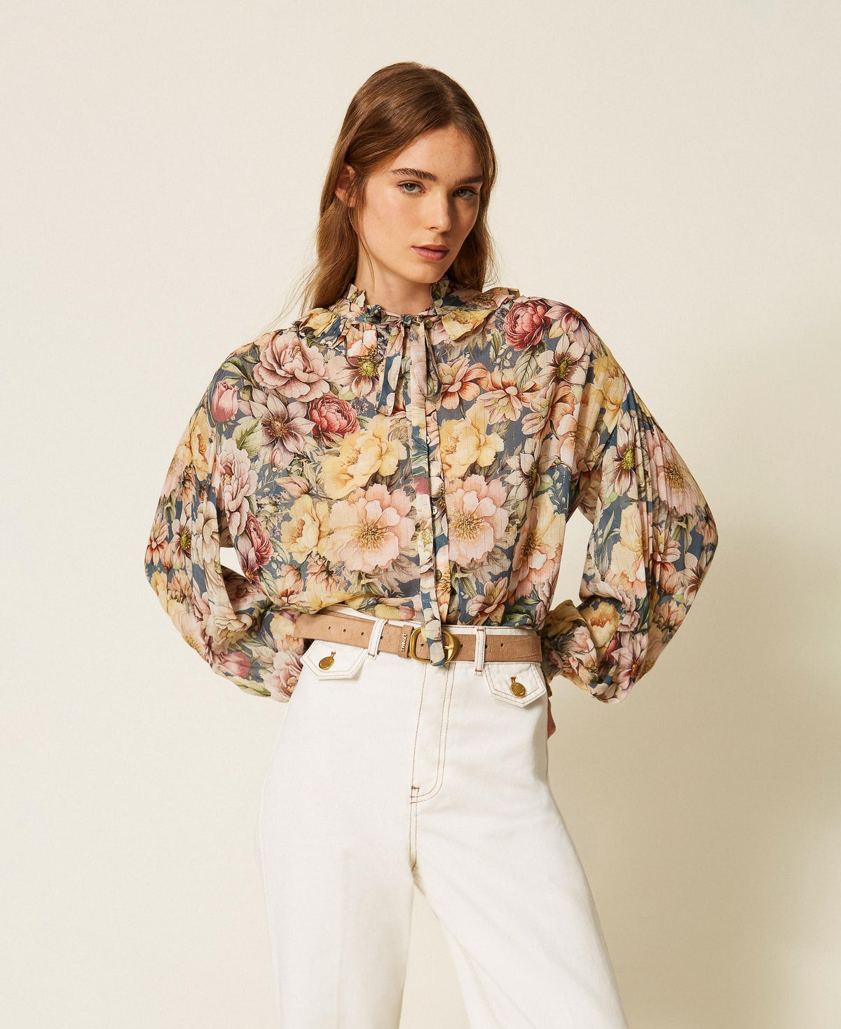 TWINSET Camicia in creponne a fiori 262TT2611 Indigo Multicolor