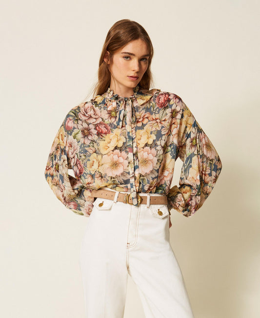 TWINSET Camicia in creponne a fiori 262TT2611 Indigo Multicolor