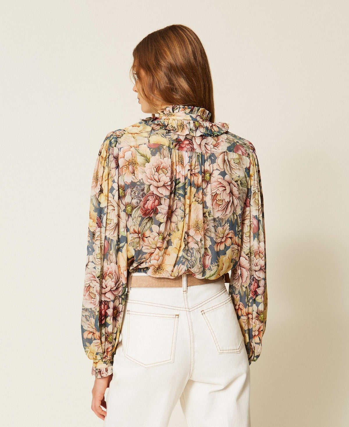 TWINSET Camicia in creponne a fiori 262TT2611 Indigo Multicolor