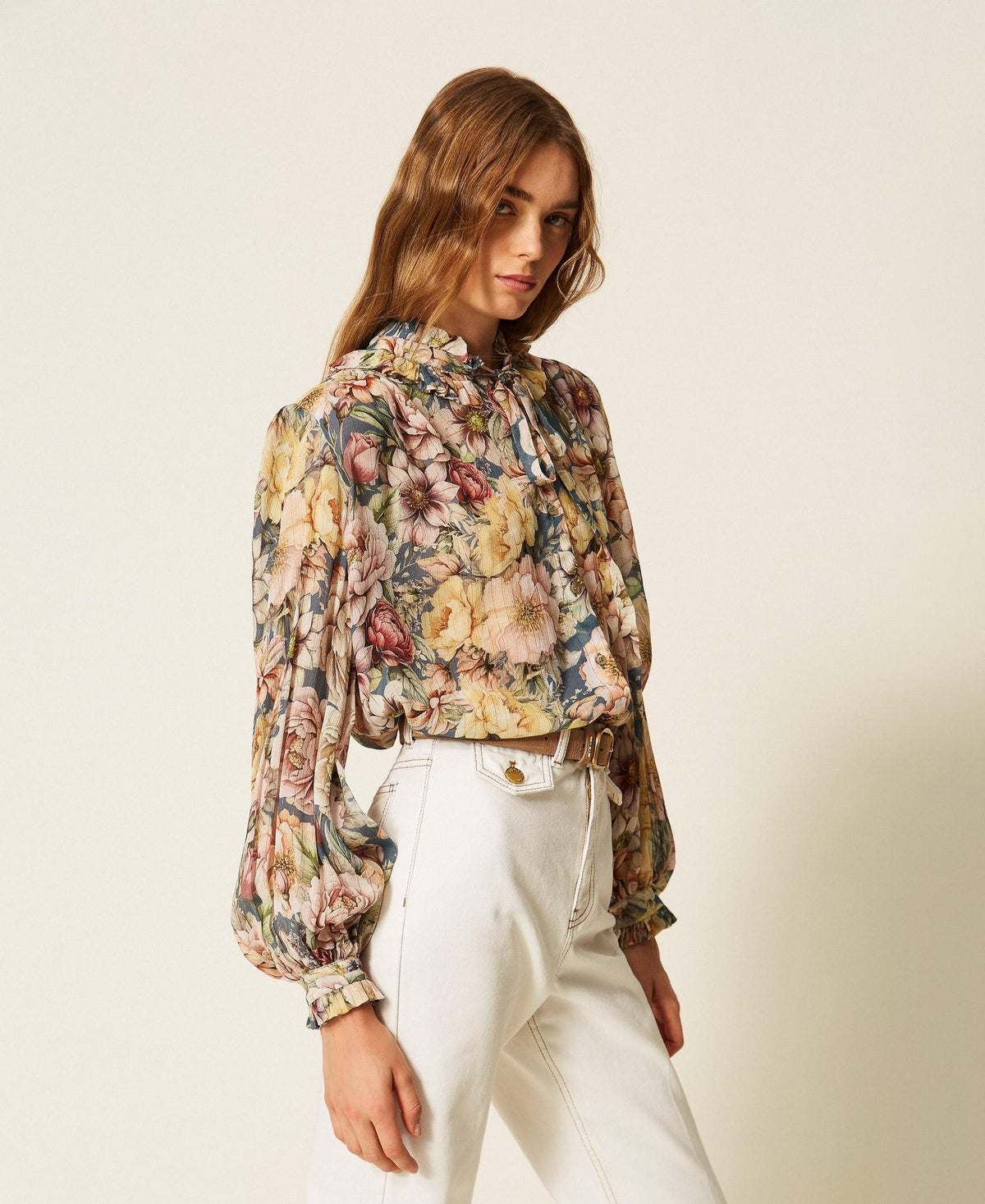 TWINSET Camicia in creponne a fiori 262TT2611 Indigo Multicolor
