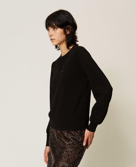 TWINSET Maglia con intarsio in pizzo macramè 262TT3042 Nero