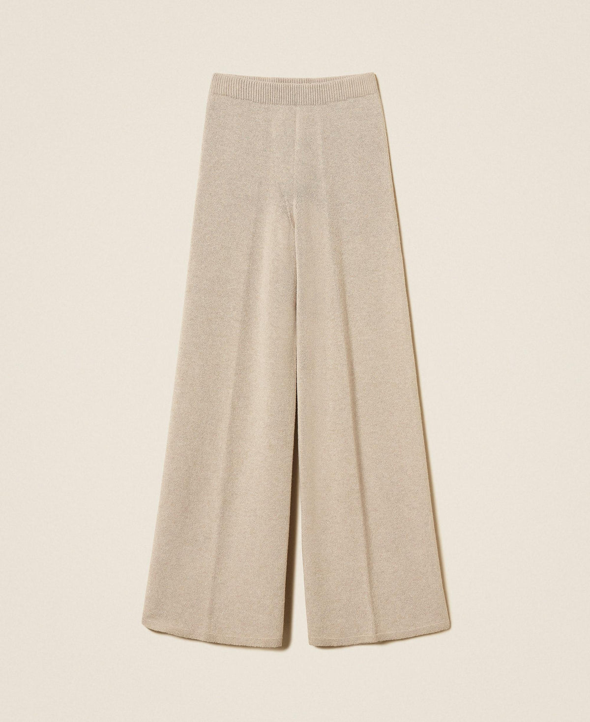 TWINSET Pantaloni a palazzo in maglia di misto lana 262TT3072 Mastice Chiaro Argento