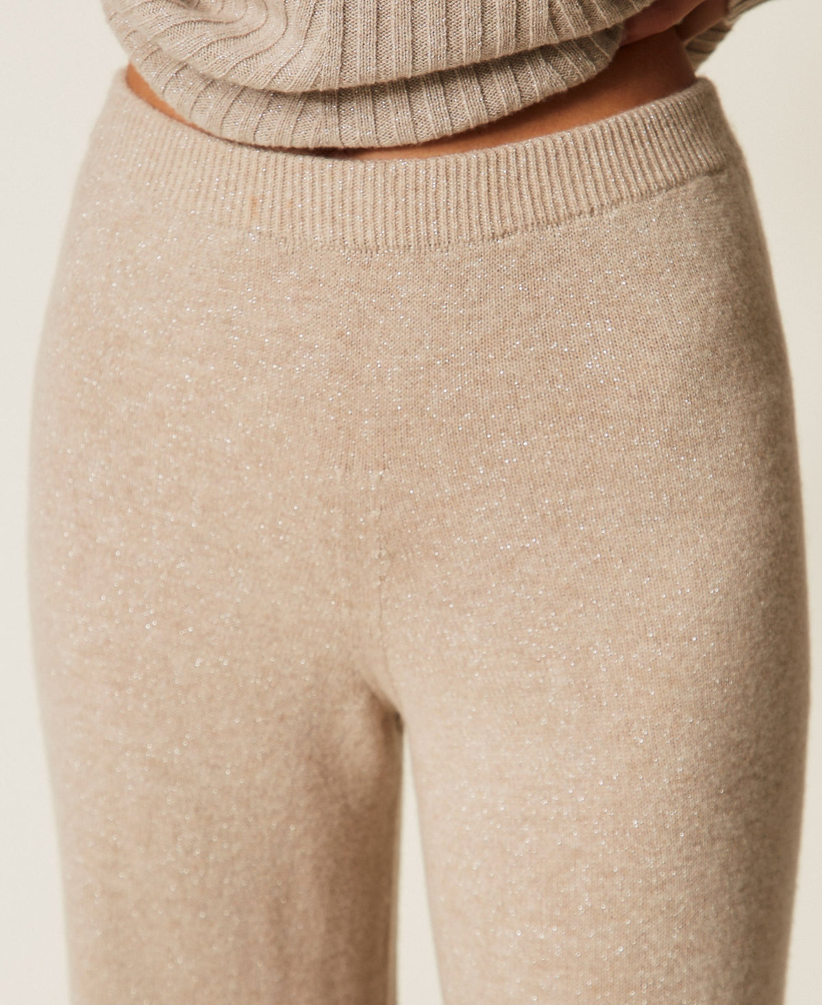 TWINSET Pantaloni a palazzo in maglia di misto lana 262TT3072 Mastice Chiaro Argento