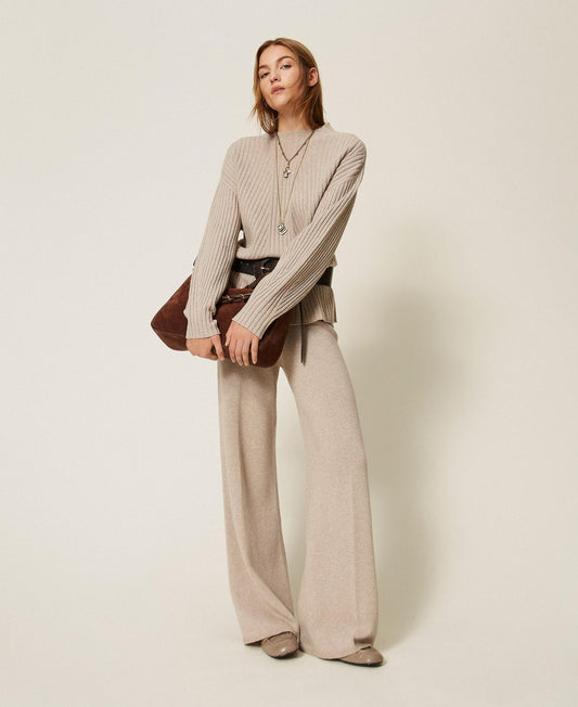 TWINSET Maglia di misto lana con lurex 262TT3073 Mastice Chiaro Argento