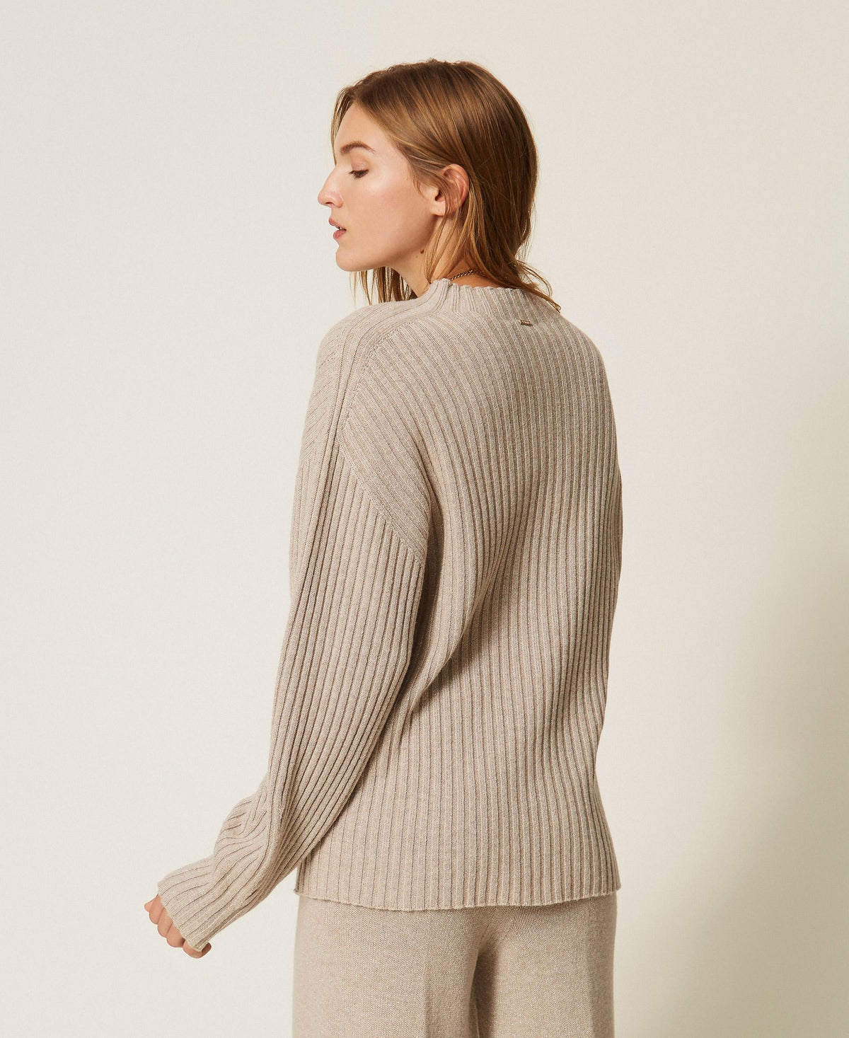 TWINSET Maglia di misto lana con lurex 262TT3073 Mastice Chiaro Argento