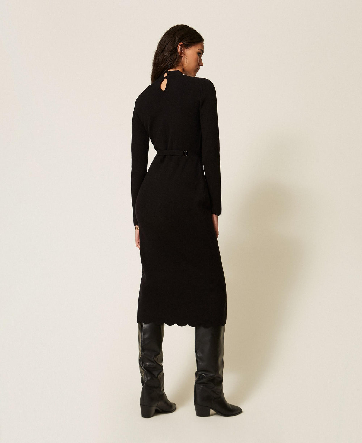 TWINSET Abito lungo in maglia con cintura 262TT3130 Nero