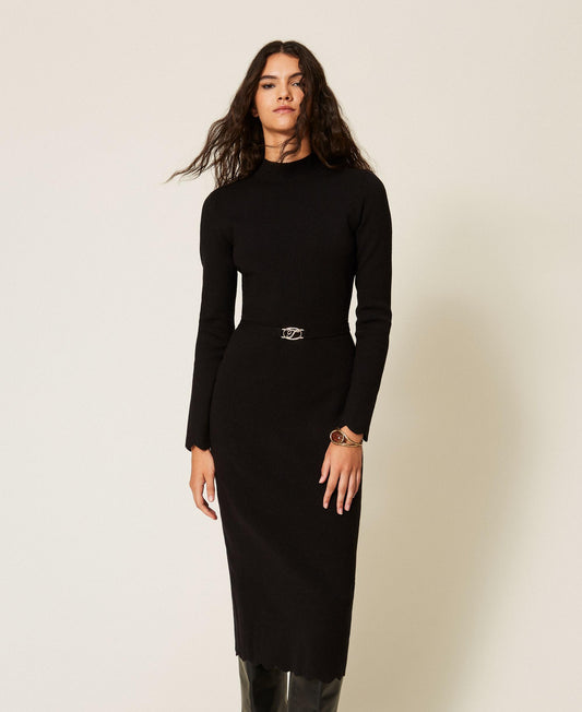 TWINSET Abito lungo in maglia con cintura 262TT3130 Nero