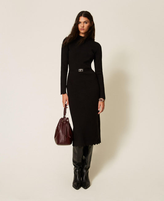 TWINSET Abito lungo in maglia con cintura 262TT3130 Nero