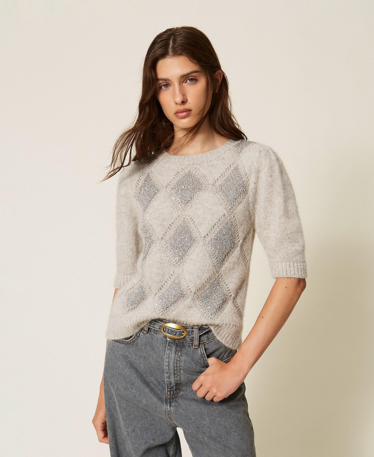 TWINSET Maglia di misto lana con lurex 262TT3171 Grigio Chiaro Melange