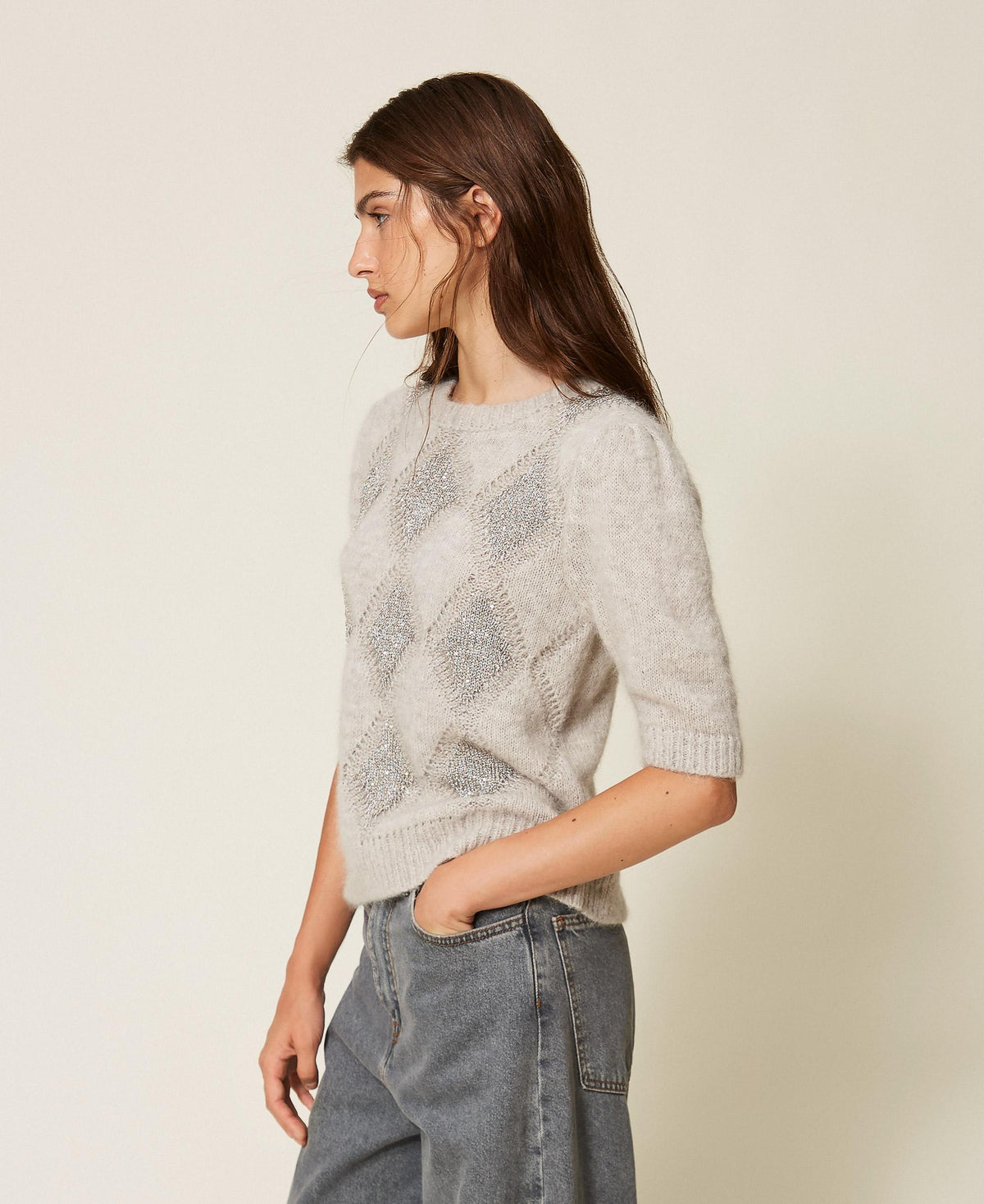 TWINSET Maglia di misto lana con lurex 262TT3171 Grigio Chiaro Melange