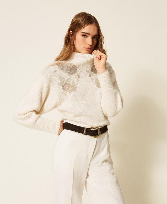 TWINSET Maglia in misto alpaca jacquard 262TT3341 Jacquard Roses Madreperla
