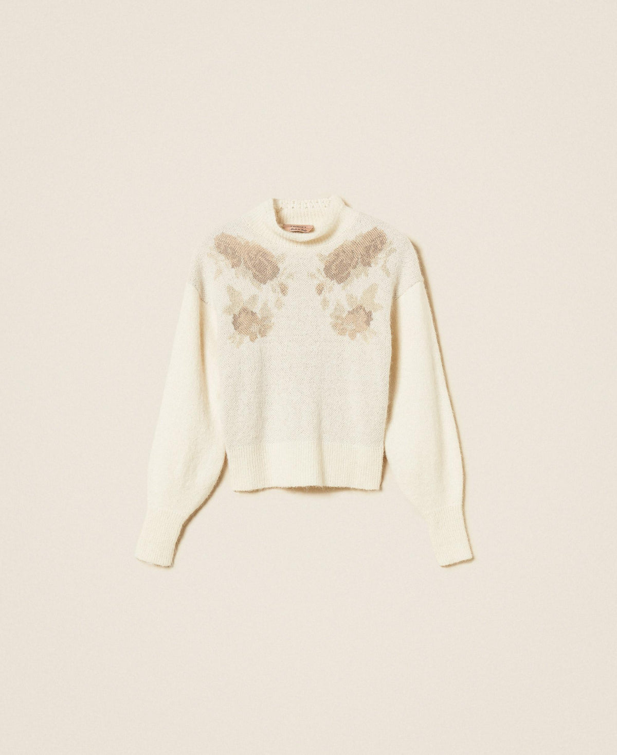 TWINSET Maglia in misto alpaca jacquard 262TT3341 Jacquard Roses Madreperla
