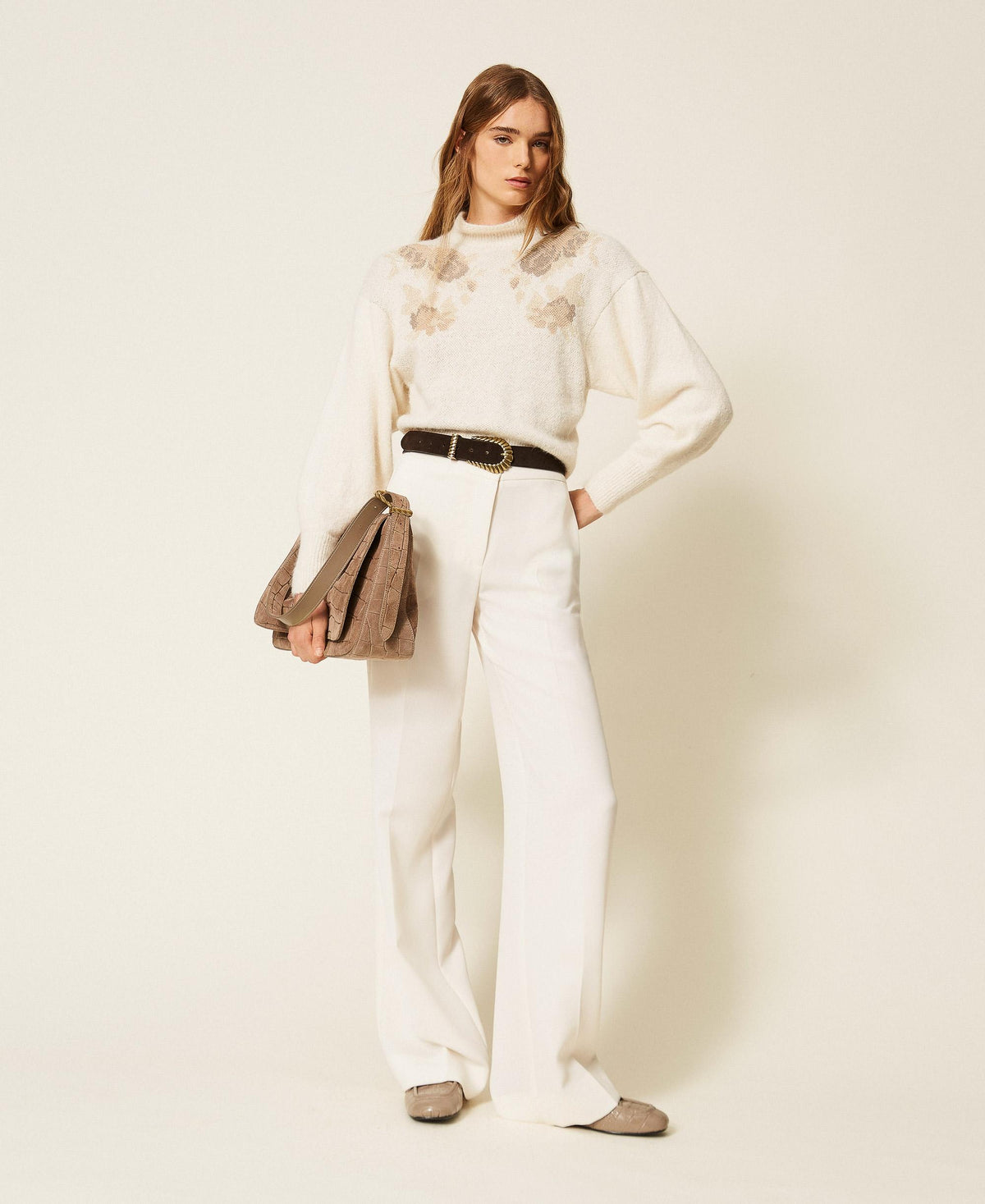TWINSET Maglia in misto alpaca jacquard 262TT3341 Jacquard Roses Madreperla
