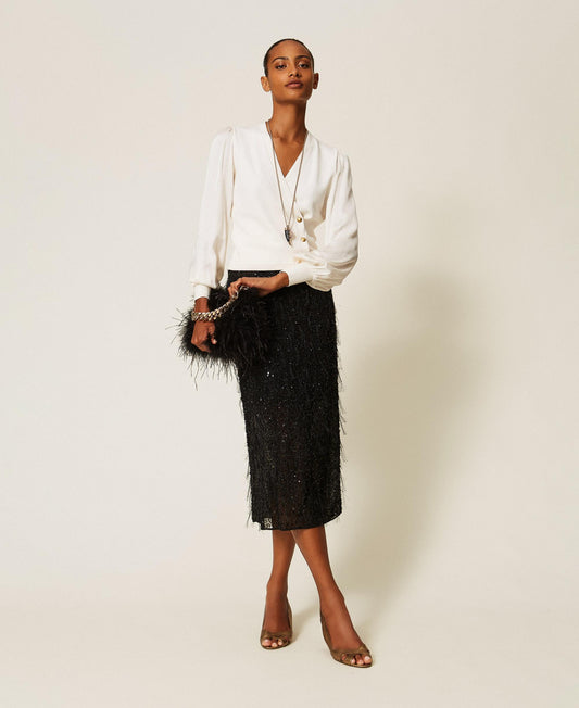 TWINSET Maglia con maniche in tessuto jacquard 262TT3361 Madreperla