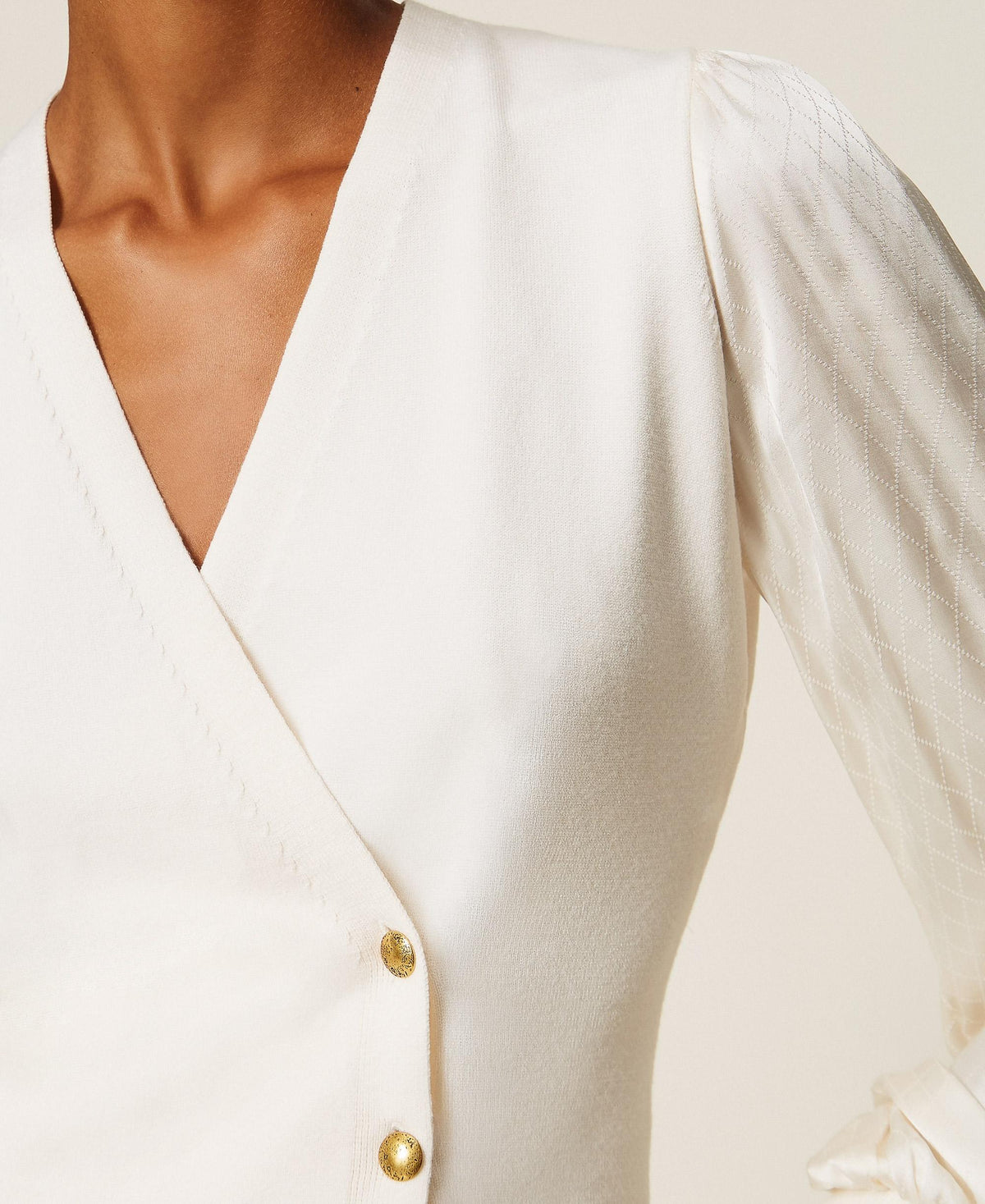 TWINSET Maglia con maniche in tessuto jacquard 262TT3361 Madreperla