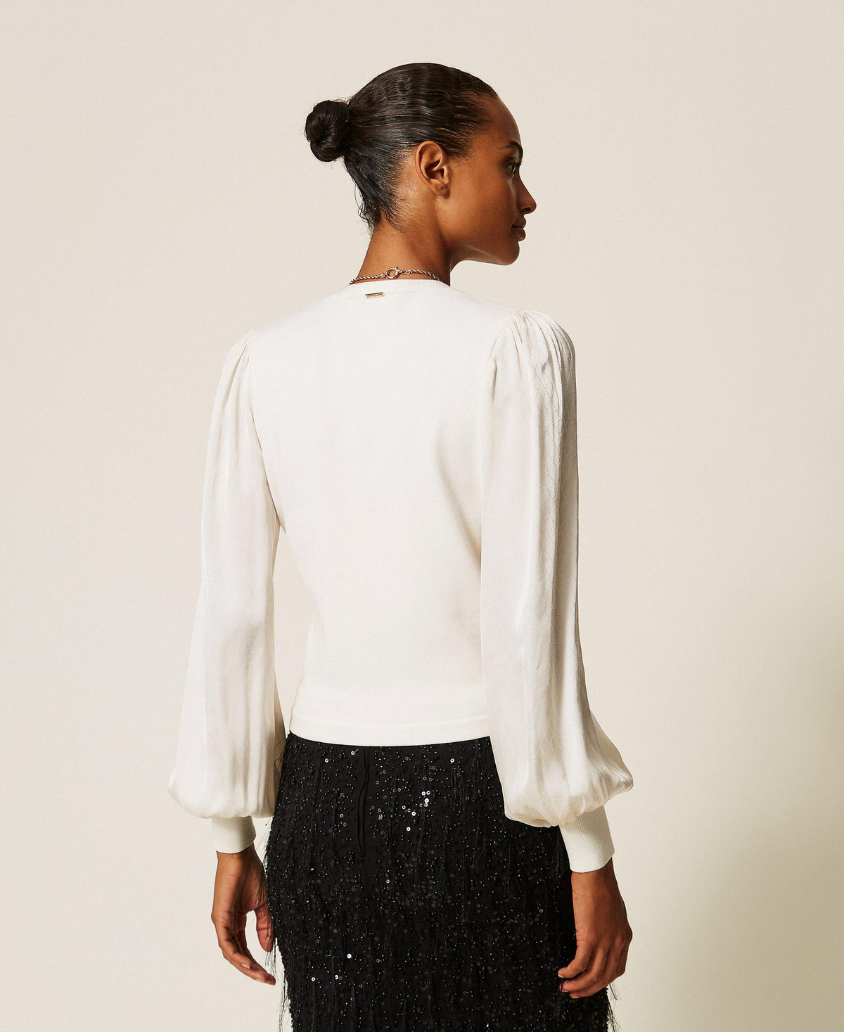 TWINSET Maglia con maniche in tessuto jacquard 262TT3361 Madreperla