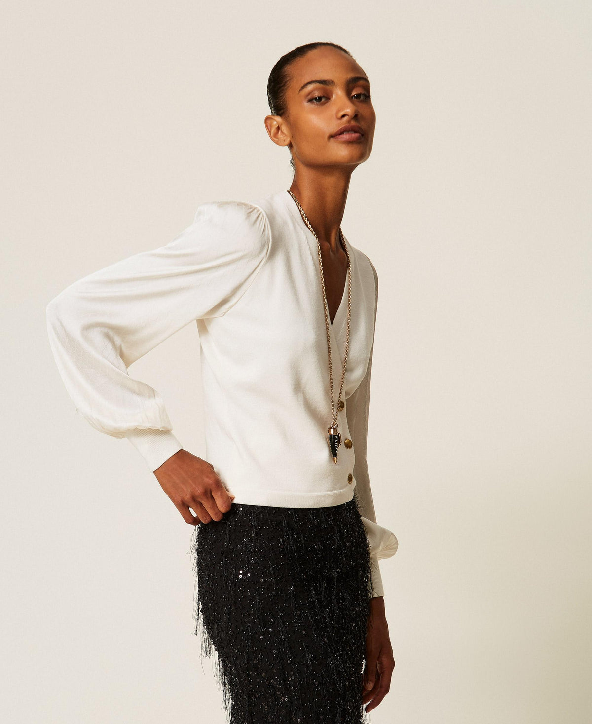 TWINSET Maglia con maniche in tessuto jacquard 262TT3361 Madreperla