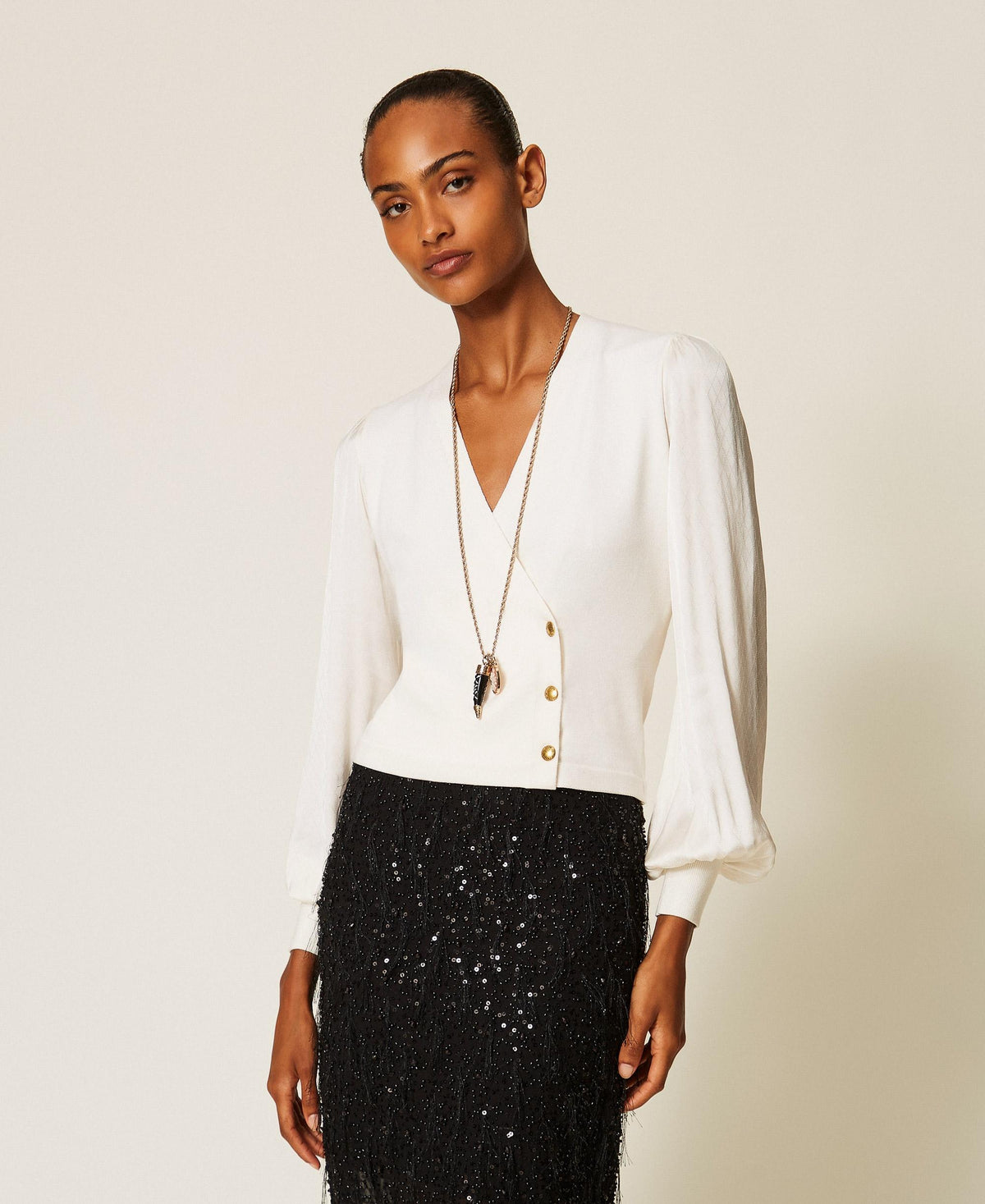 TWINSET Maglia con maniche in tessuto jacquard 262TT3361 Madreperla