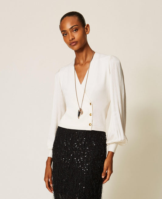 TWINSET Maglia con maniche in tessuto jacquard 262TT3361 Madreperla