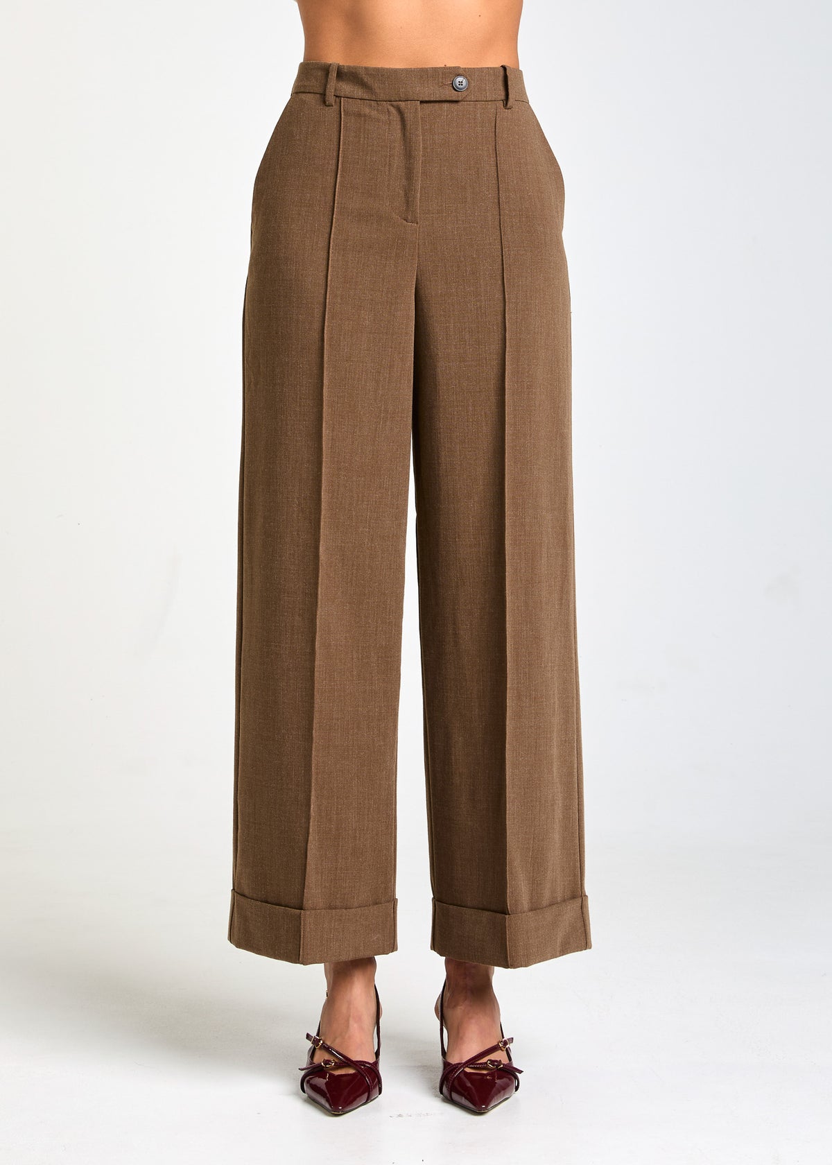 ALESSIA SANTI Pantaloni wide leg con risvolto 621SD25016 Cognac