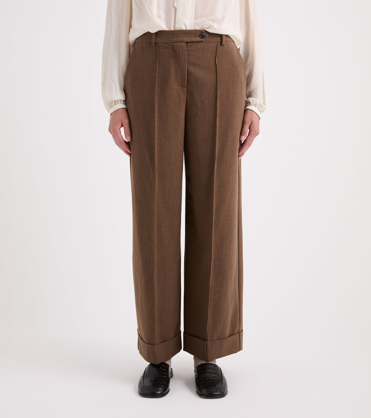 ALESSIA SANTI Pantaloni wide leg con risvolto 621SD25016 Cognac