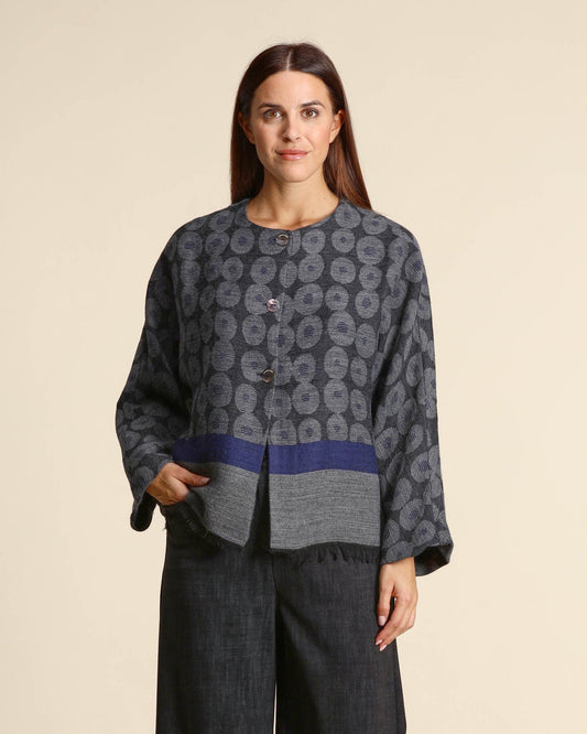 ALESSIA SANTI Giacca Misto Alpaca Stampa Pois 621SD35026 Grigio Blu
