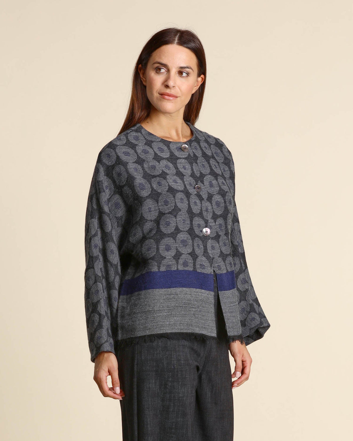 ALESSIA SANTI Giacca Misto Alpaca Stampa Pois 621SD35026 Grigio Blu
