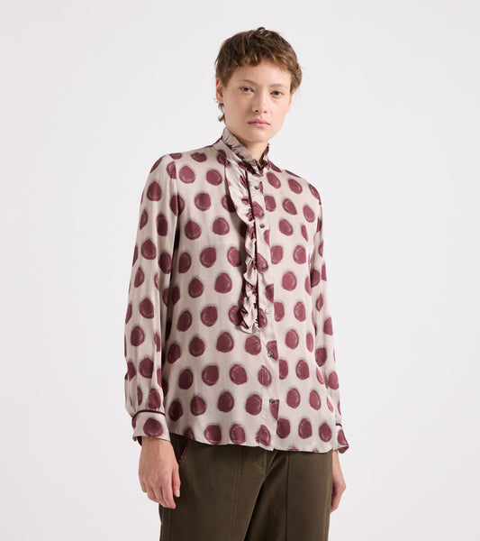 ALESSIA SANTI Camicia in viscosa stampata con rouches pois 621SD45033 Bordeaux