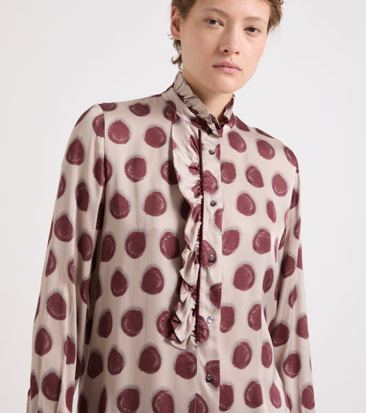 ALESSIA SANTI Camicia in viscosa stampata con rouches pois 621SD45033 Bordeaux