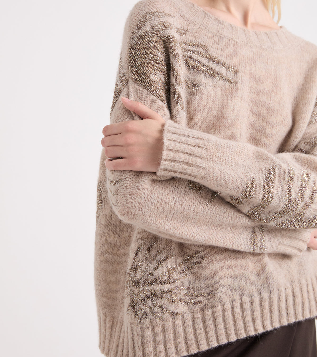 ALESSIA SANTI Maglia in misto lana con scollo a barca 621SD53056 Beige Corda