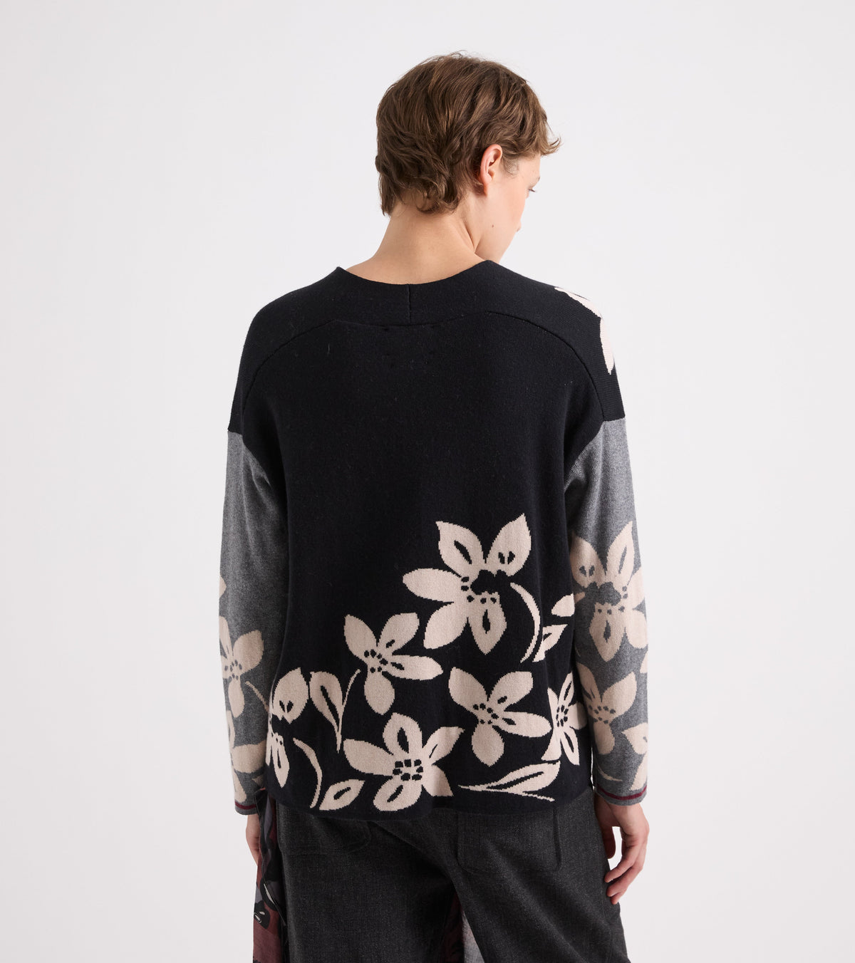 ALESSIA SANTI Maglia jacquard con scollo a V 621SD53060 Nero Grigio Beige