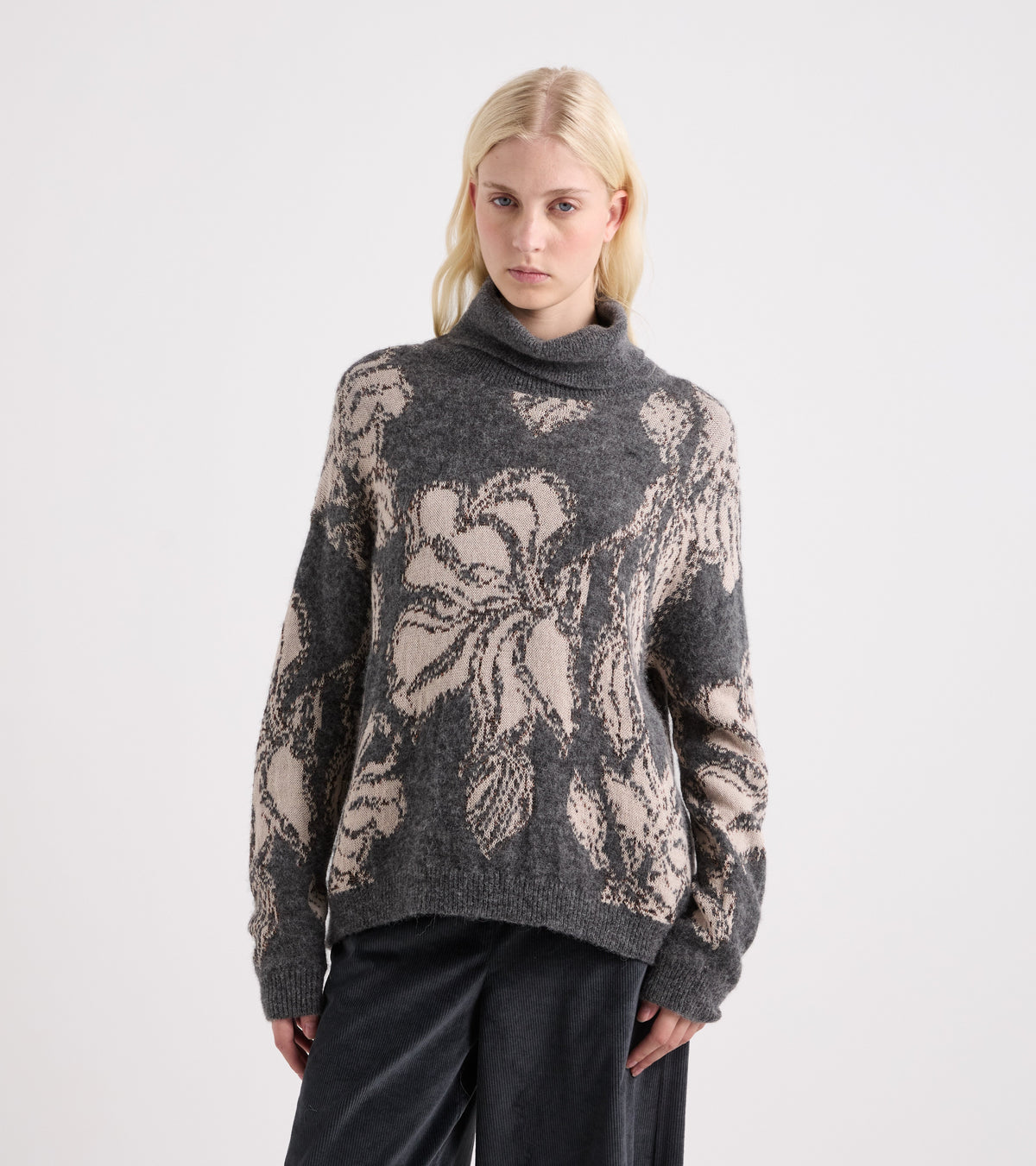 ALESSIA SANTI Maglia dolcevita in alpaca jacquard 621SD53077 Grigio Beige