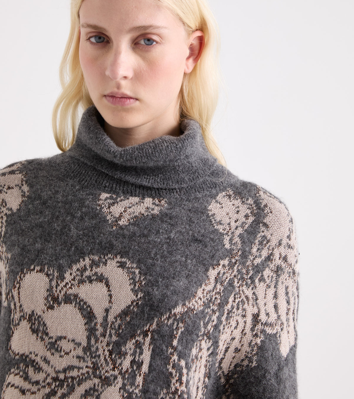 ALESSIA SANTI Maglia dolcevita in alpaca jacquard 621SD53077 Grigio Beige