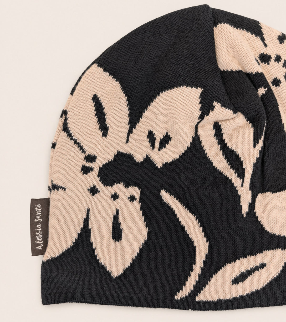ALESSIA SANTI Berretto beanie in maglia floreale 621SD93001 Nero Beige