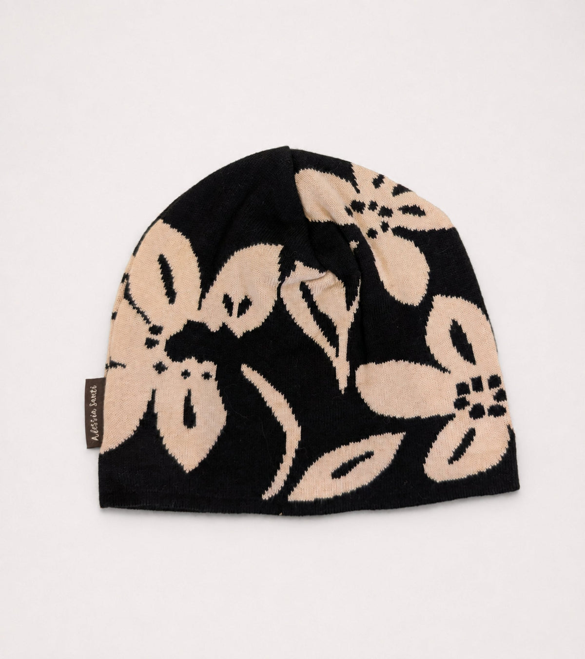 ALESSIA SANTI Berretto beanie in maglia floreale 621SD93001 Nero Beige