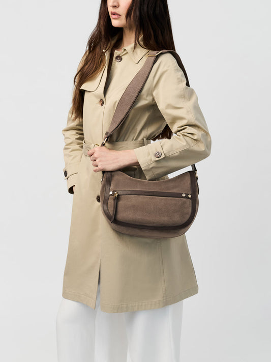 BORBONESE Borsa Luna Small Camoscio 91010234 0259 435 Cenere Cacao