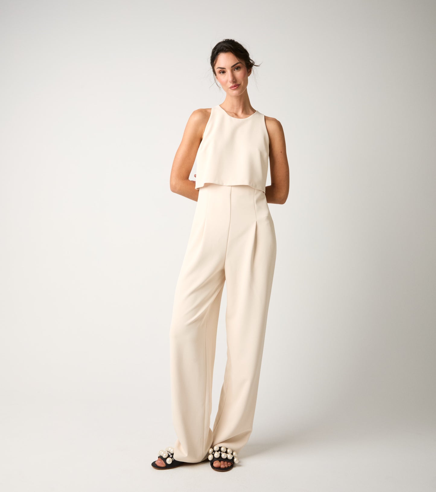 ALESSIA SANTI Tuta stretch con scollo rotondo 611SD15032 Champagne