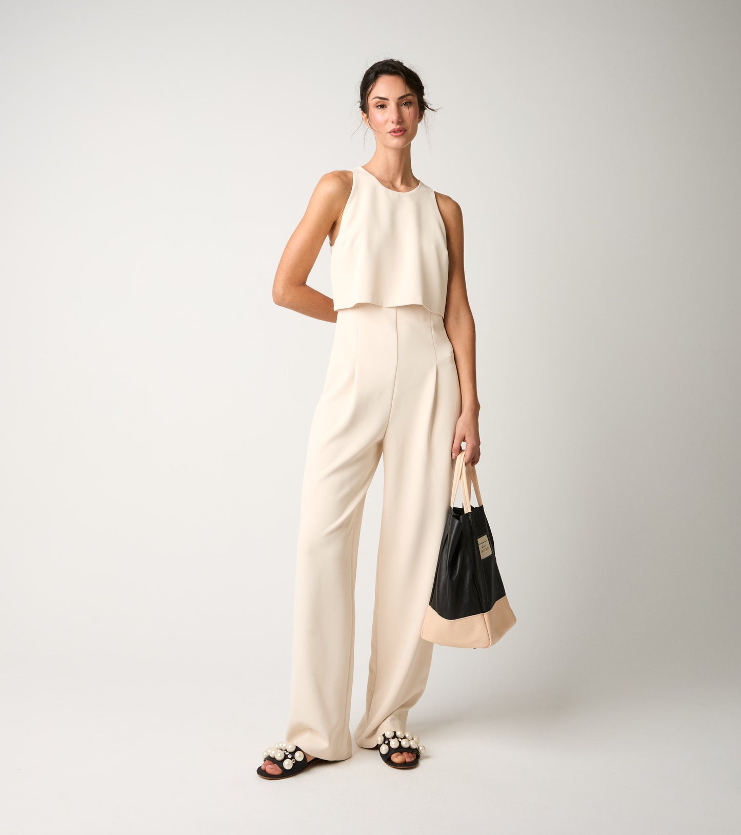 ALESSIA SANTI Tuta stretch con scollo rotondo 611SD15032 Champagne