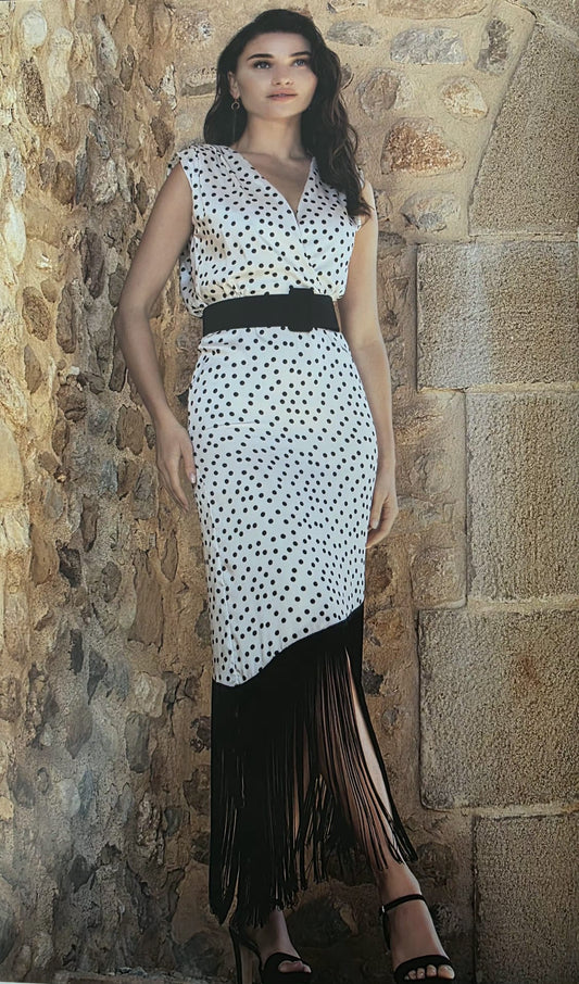 BETZZIA Abito Midi Pois V25195 Bianco Nero