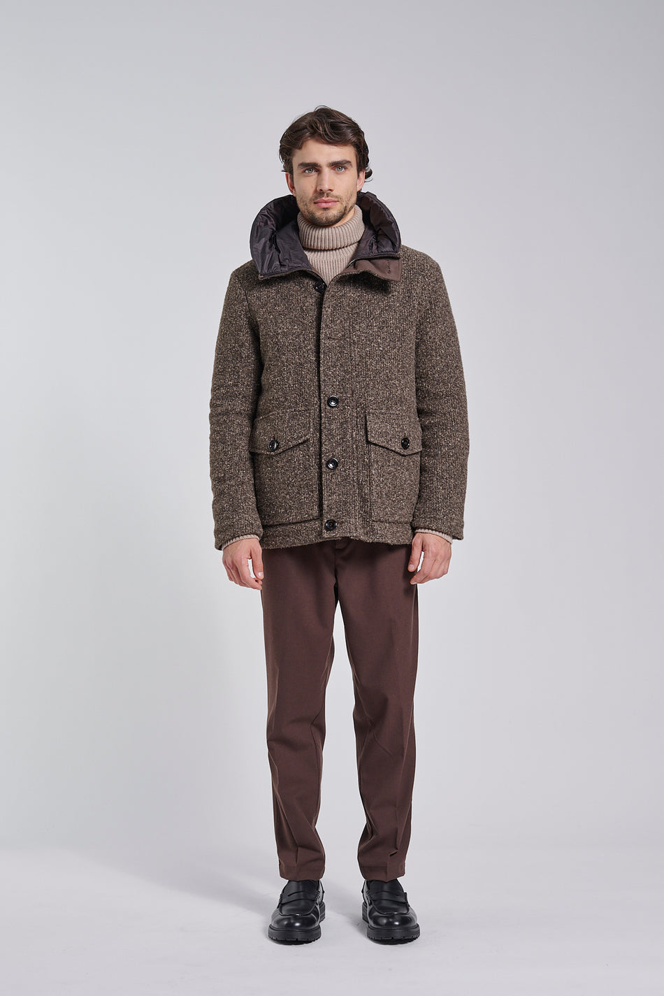 BOMBOOGIE Parka Uomo Wbac con cappuccio in maglia a costine GM9814WBAC Coffee 103