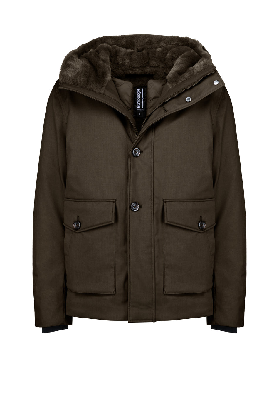 BOMBOOGIE Parka Uomo corto in tessuto di poliestere effetto lana con pelliccia sintetica JM9766TJPE Coffee 103