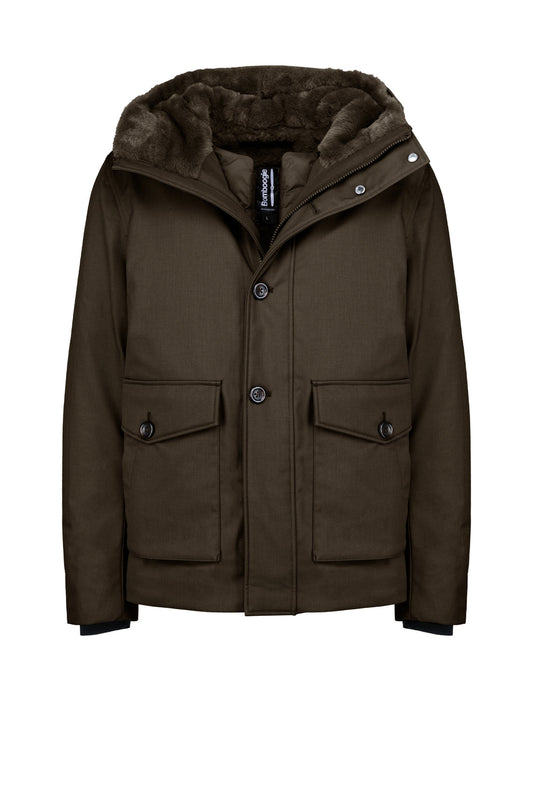 BOMBOOGIE Parka Uomo corto in tessuto di poliestere effetto lana con pelliccia sintetica JM9766TJPE Coffee 103