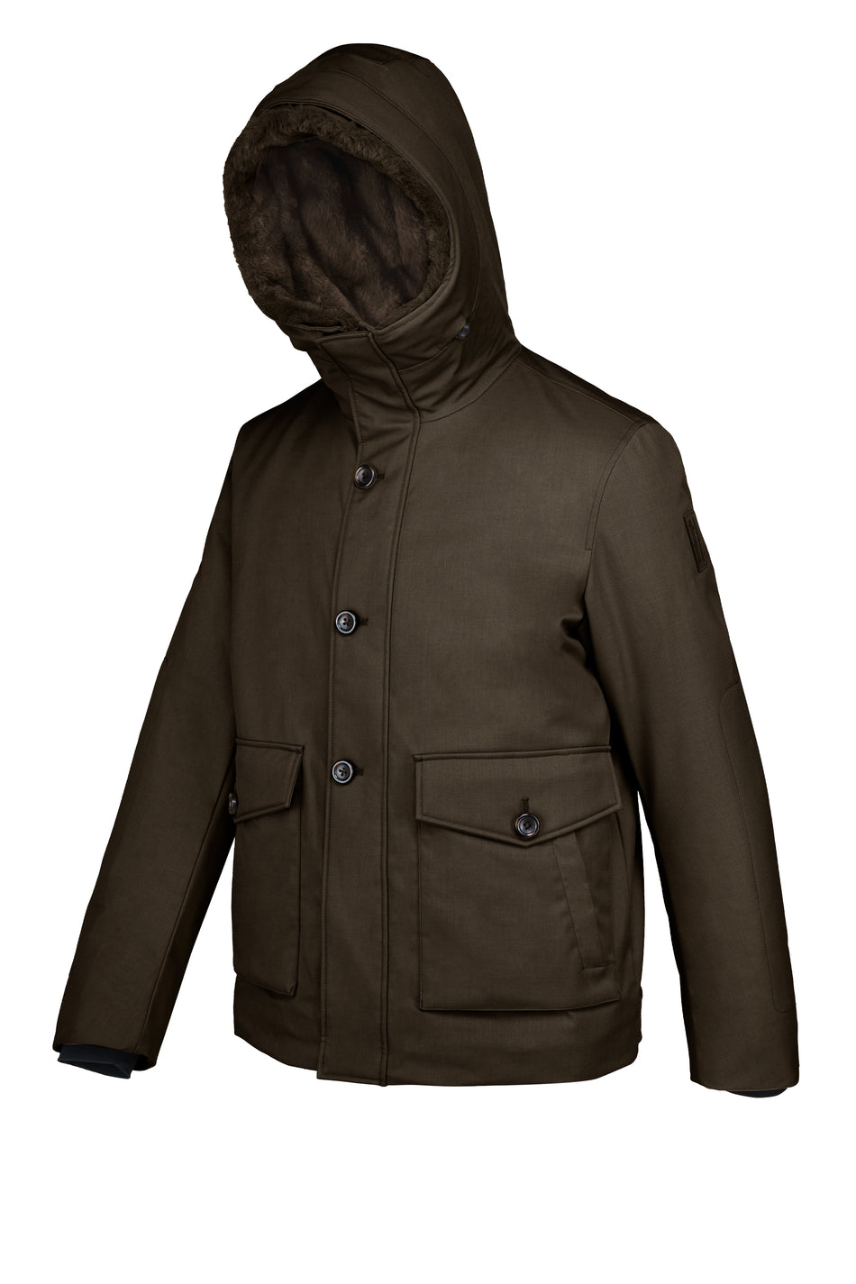 BOMBOOGIE Parka Uomo corto in tessuto di poliestere effetto lana con pelliccia sintetica JM9766TJPE Coffee 103