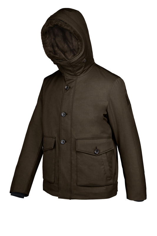 BOMBOOGIE Parka Uomo corto in tessuto di poliestere effetto lana con pelliccia sintetica JM9766TJPE Coffee 103